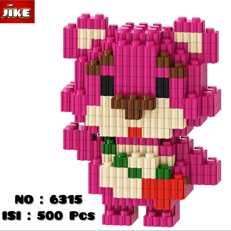( JiKE ) Nano Block Lotso Strawberry Mainan Blok Lucu Mainan Disney Toys DIY 3D Puzzle Girl / Paket Kado Bear Plastik Kotak 1