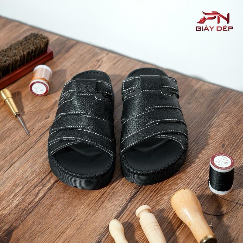 PN Dép Nam Doctor 2007 Nâng Chiều Cao Phiên Bản Đế Mới 2024 Cao 5cm Quai Da Khâu Chỉ Toàn Bộ Nam Đế Bằng DéP Chống Nước Màu Đen Size 38-44