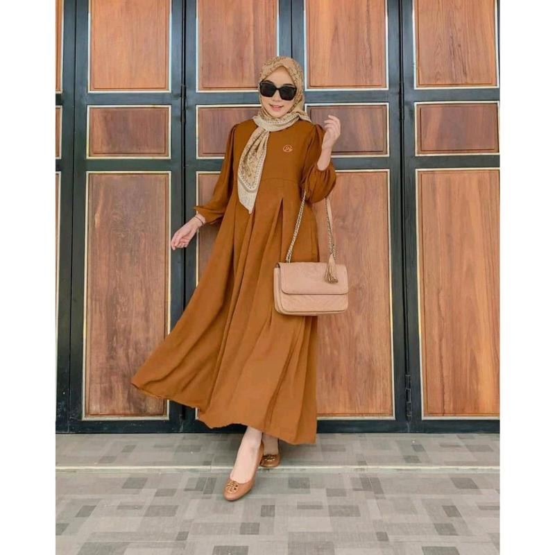 Gamis karin krinkle airfloww premium.dres terbaru masa kiginian Cantik Crinkle Karet Nyaman Muslim Wanita Mewah Remaja 2