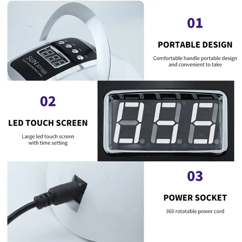 【100% Original】NEW SUN X11 Max 280W 66Leds Dalam Full Hitam Lampu Pengering Kutek Gel Led UV Nail Lamp Alat Pengering Kutek Gel Art Polish 7