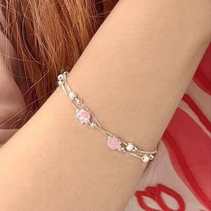 Vòng tay hình móng mèo mạ bạc màu hồng theo phong cách Nhật Bản và Hàn Quốc, đơn giản, tinh tế và đa năng, phù hợp để đeo hàng ngày.