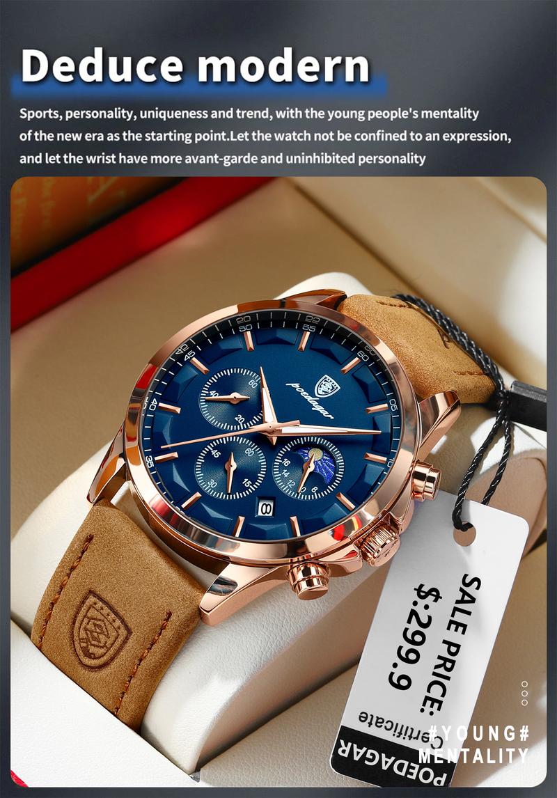 Product Introduction of Men Quartz Watch Luxury Sports Waterproof Chronograph Luminous Date Man Wristwatch Business Leather Men's Watches Clock 11