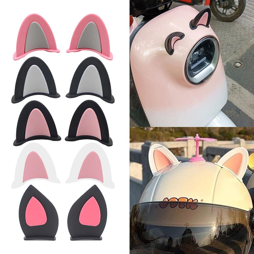 Aksesori Helm Telinga Kucing/Aksesori Helm Sepeda Motor Elektrik/Aksesori Helm Mode kepribadian Telinga Lucu - A-White&Pink