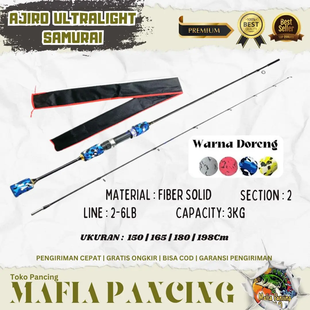 Joran Pancing UL Ajiro Samurai FIber Solid Lentur 150 165 180 198 cm