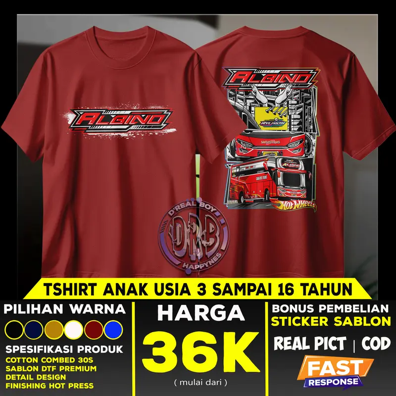 Baju Bus Anak ALBINO jb3 Dan MRVEL JB5 SANJYATRAN  dengan Stiker Gratis | Kaos Basuri Telolet | Foto Real | COD | Fashion 7