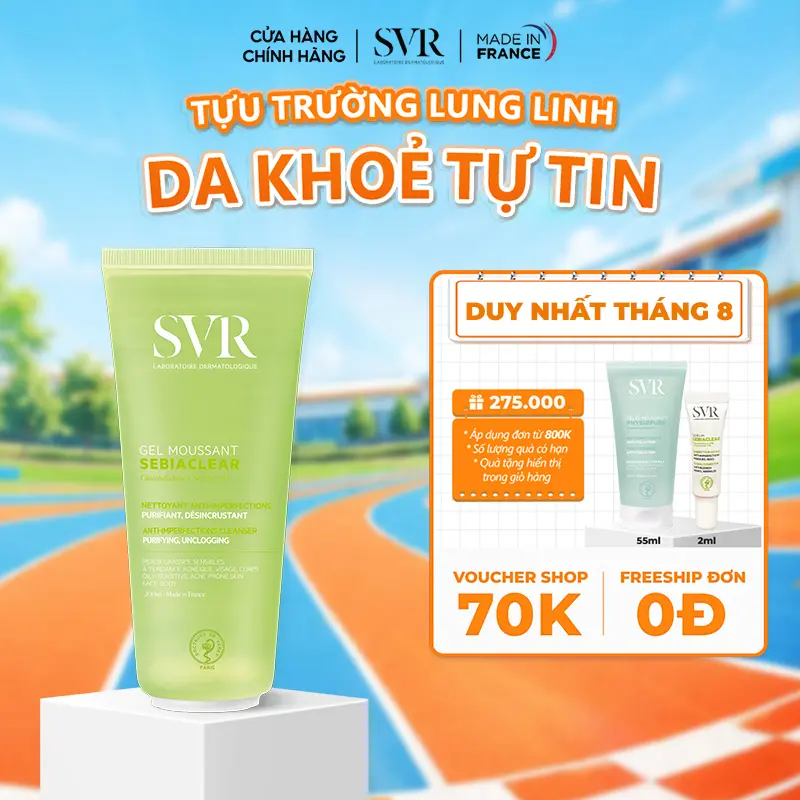 Gel rửa mặt không có xà phòng, làm sạch, loại bỏ tế bào da chết SVR SEBIACLEAR GEL MOUSSANT 200ml