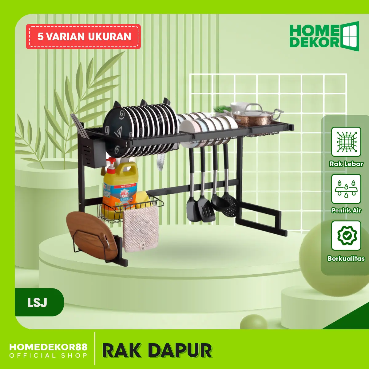 HOMEDEKOR Rak Cuci Piring Wastafel Rak Dapur Bahan Besi Tempat Piring Setelah Dicuci Rak Piring Cucian