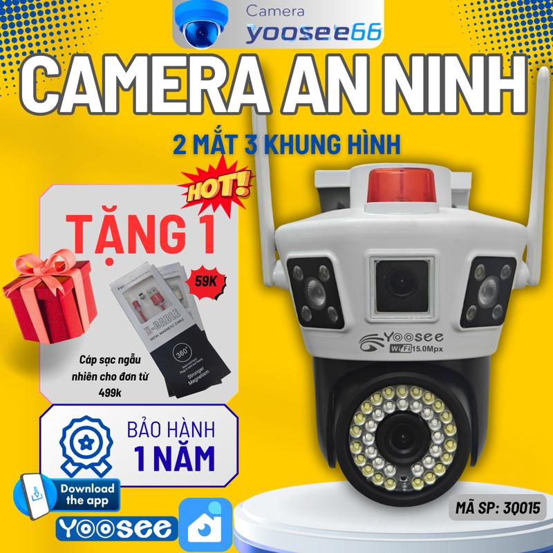   Chính Hãng  Camera Wifi Yoosee 3Q015 quay quét 360° đàm thoại 2 chiều phát hiện & theo dõi chuyển động báo động còi đèn nhìn đêm hồng ngoại thẻ nhớ 128GB giám sát 24 7 xem từ xa camera  4  mắt  yoosee 