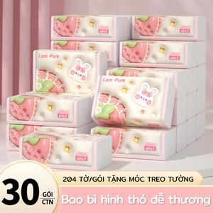 【30 gói】Lam Pure Khăn ăn hình thỏ dễ thương 208 Tờ * 30 gói khăn ăn gia đình dễ thương tiện lợi và đơn giản Miễn phí vận chuyển khăn giấy Mềm mại và thoải mái Không có huỳnh quang