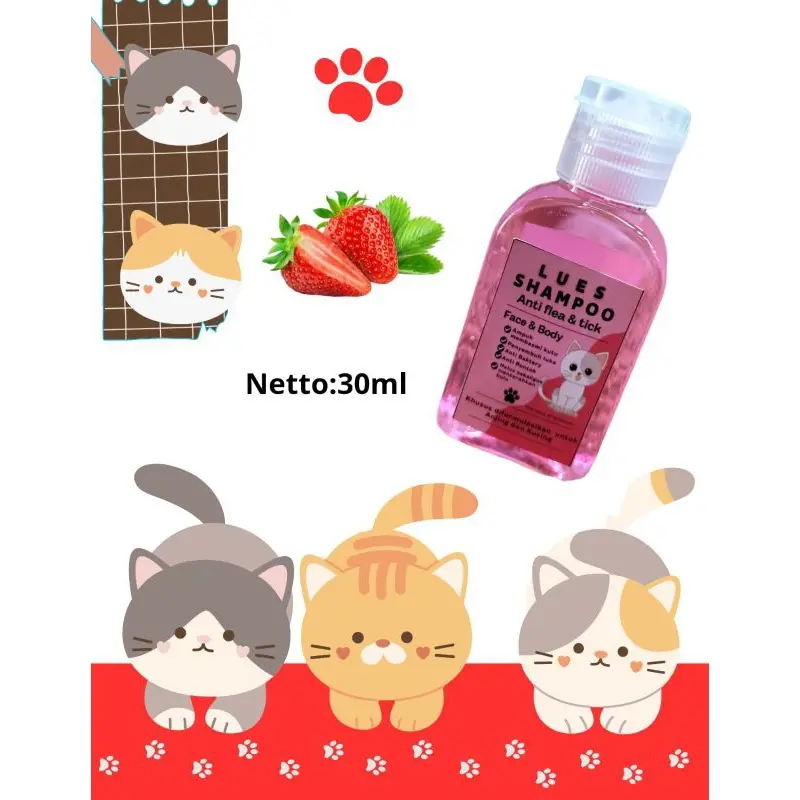 shampoo kucing anti kutu dan jamur rontok dan pelembutkan bulu netto30ml 5