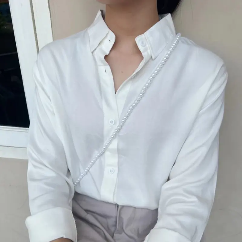 Atasan Kemeja Casual Wanita Lengan Panjang Polos Bahan Rayon Twill Premium Cocok Untuk Kerja 1