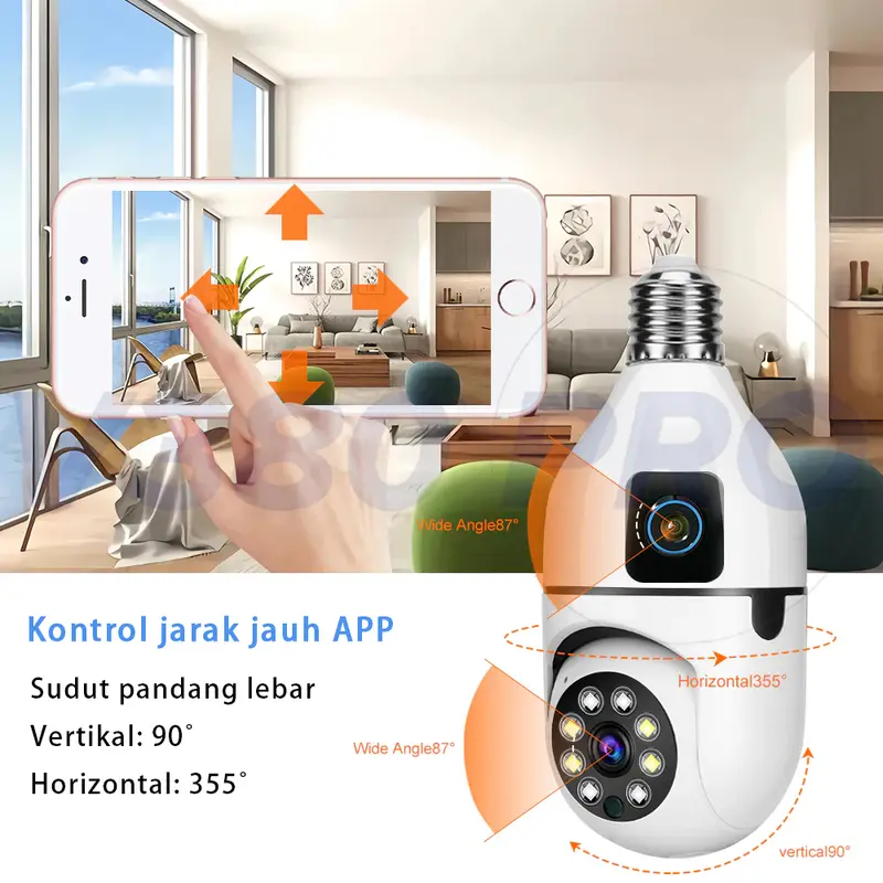 V380 Pro Kamera CCTV Bohlam Lensa Ganda Jarak Jauh 1080P WiFi Wireless CCTV Camera Night Vision PTZ 5