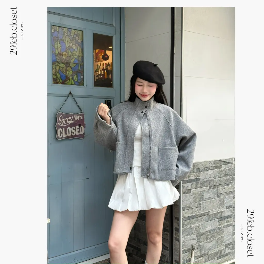 Áo khoác dạ ép 2 lớp cổ dựng form dáng rộng - 29feb.closet - A578 | BigBuy360 - bigbuy360.vn