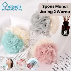 TEREA Spons Mandi Jaring 2 Sisi Warna Shower Puff Jaring Tebal Pembersih Badan