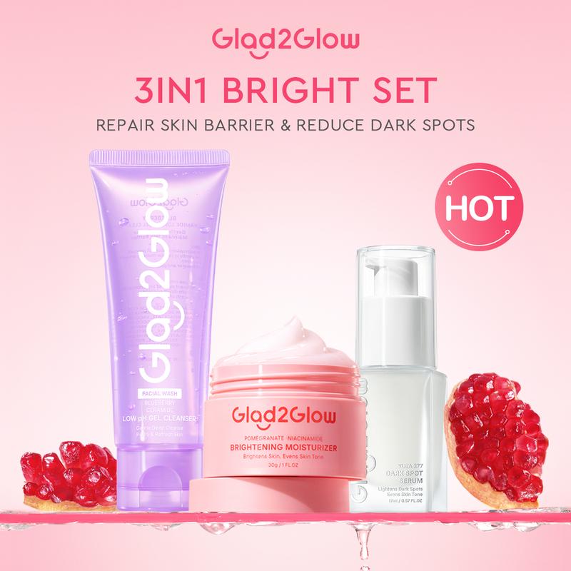 【3in1】Glad2Glow bundle 3pcs Skincare Moisturizer Face Wash Serum -ACNE KIT GLOWING KIT Dark Spot Berjerawat Ceramide Cleanser Kering Membersihkan Niacinamide Wajah Arbutin Cooling Hitam 6
