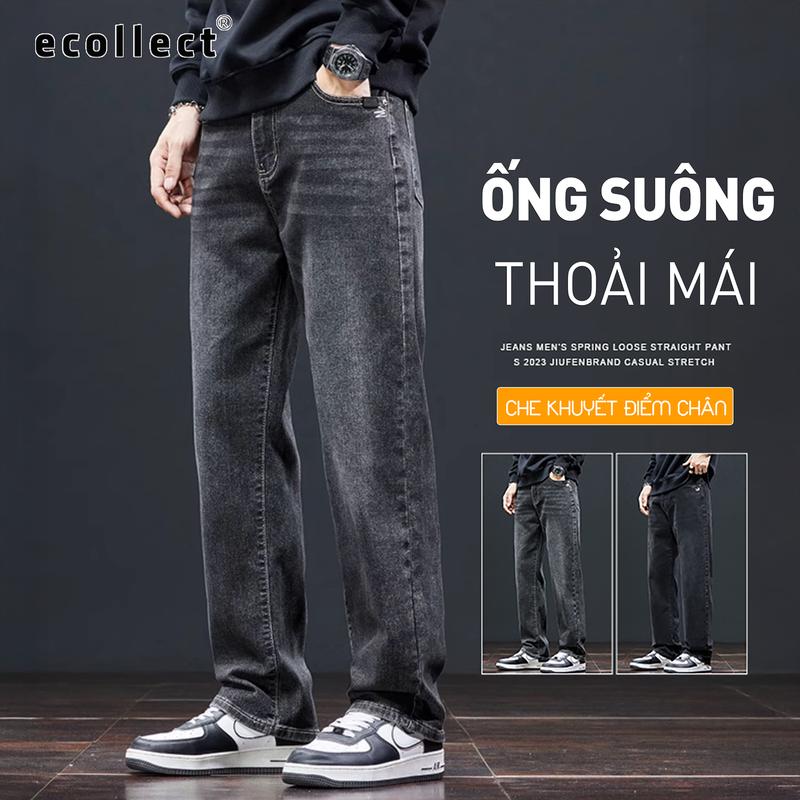  Quần jean nam ống suông rộng ECOLLECT QD26 – denim cotton co giãn 4 chiều lưng vừa thoải mái wash thời trang thu đông 2025 