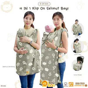 4in1 BABY LEON Selimut bayi Hoodie Klip Baby Blanket On The Go BS-336 Baby Blanket Hoodie Selimut On The Go Selimut Stroller Penutup Stroller cover ibu menyusui Alas Katun