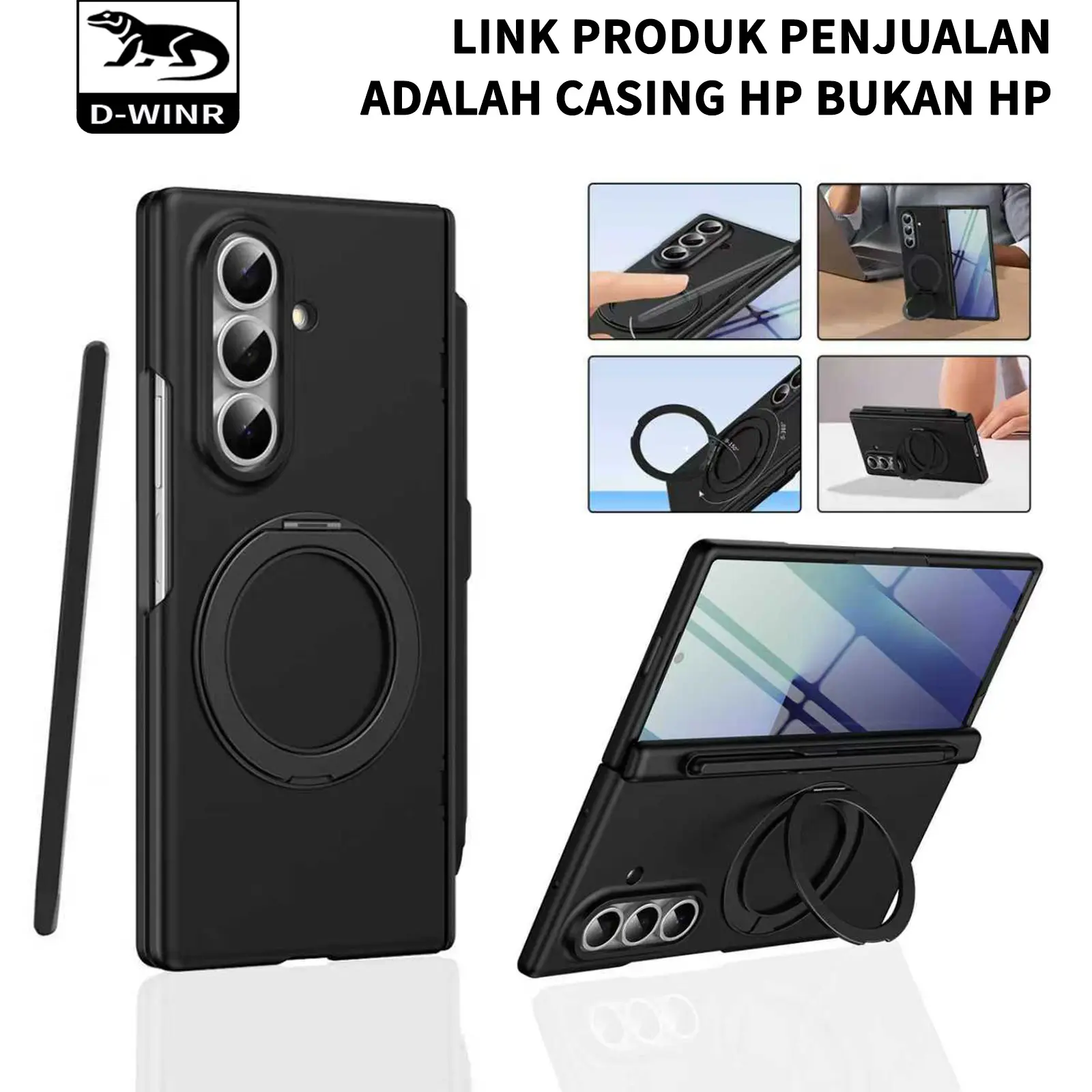 D-WINR Casing HP Case Stand 360° Stylush Pen untuk Samsung Galaxy Z Fold 3 4 5 6 7 Casing Ring Stand Pelindung Layar Lensa S Pen Ho   Z Fold 7 Hardcase  Kualitas Tinggi dengan Stylus Holder dan Kickstand Adjustable Ponsel Handphone