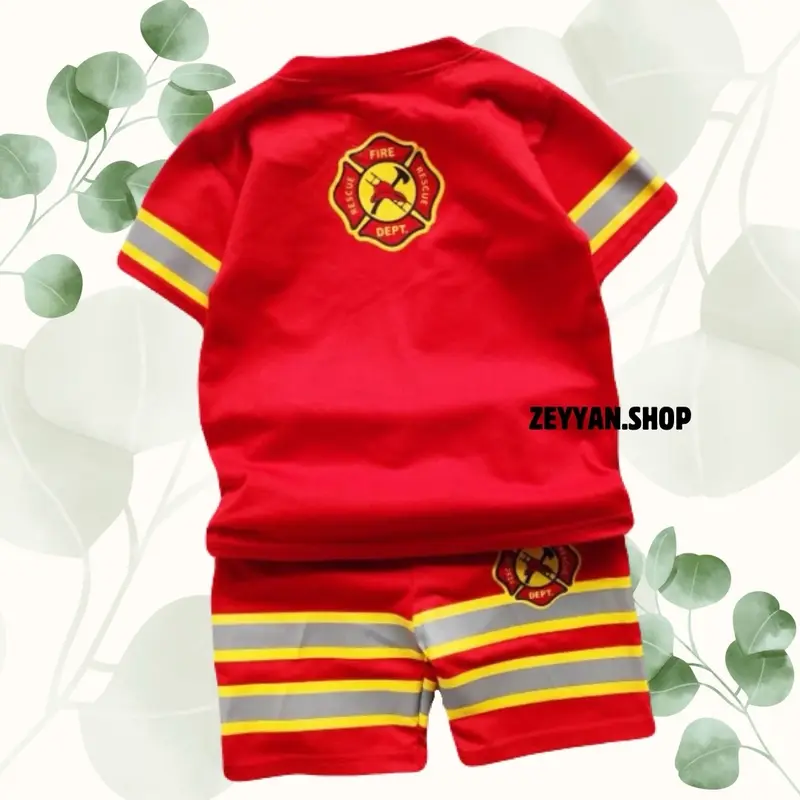BAJU PEMADAM ANAK SETELAN DAMKAR ANAK LAKI LAKI ADA TOPI UNTUK UMUR 1-10 TAHUN Katun Unisex Anak-Anak Laki-Laki Perempuan Parsel Bayi 2