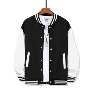 Reckblud - Jaket Varsity Baseball Kancing Polos Keren Unisex Hitam Putih Distro Zipper Sweater