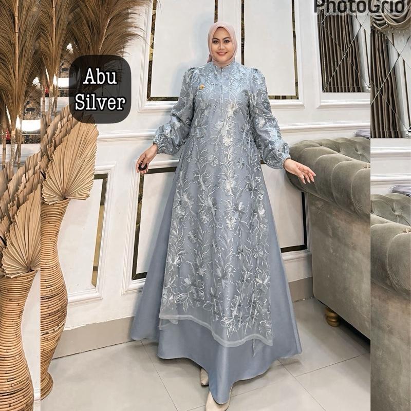 Queenasyari - Jasmine Dress (Hanya Gamis) Jumbo  Bahan Soft Twill Marbella mix Brukat Gamis Wanita Muslim  Lembut Maxi Panjang Mewah Pesta Kondangan Lebaran Trend 2026  Nyaman