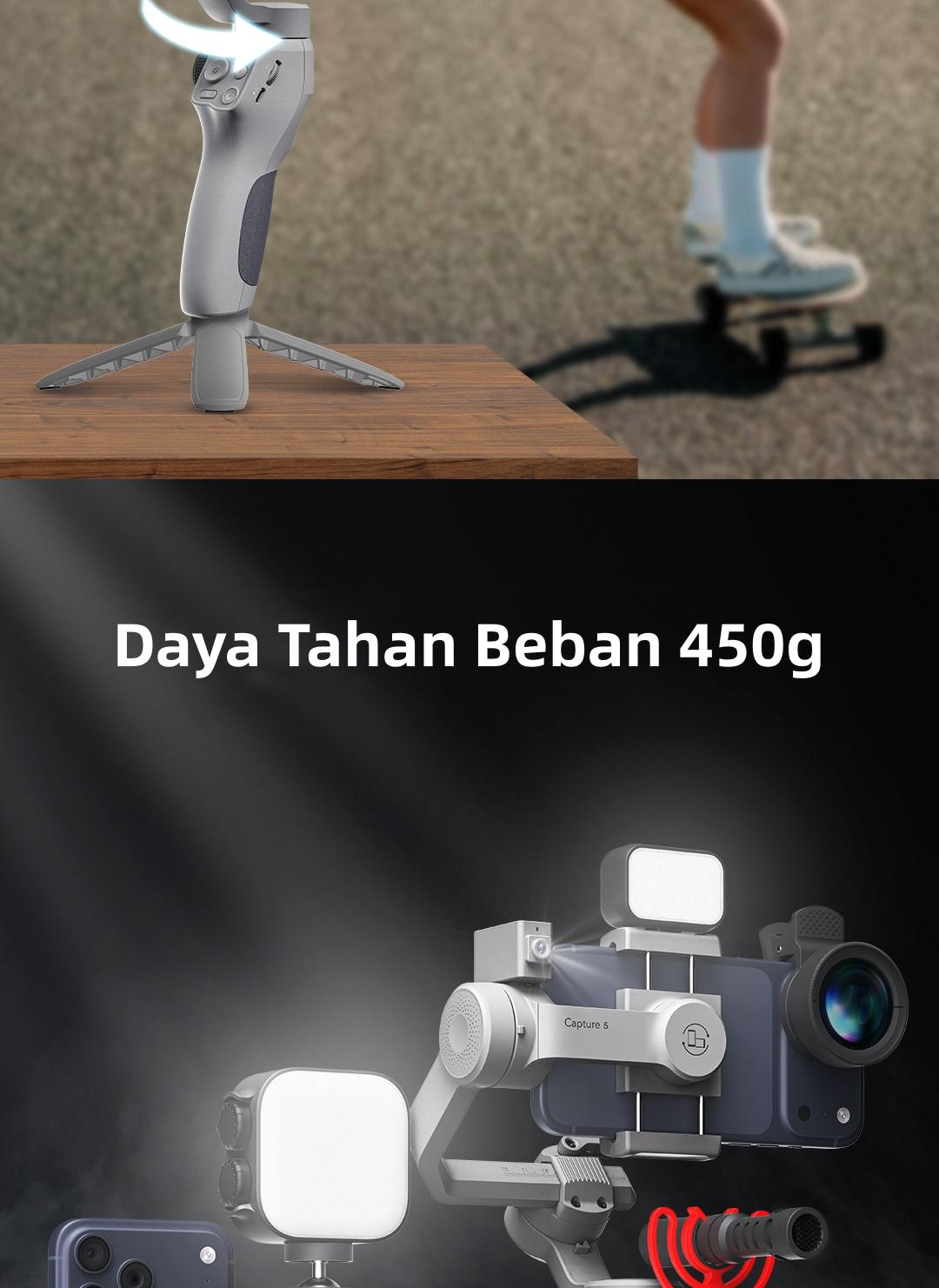 FUNSNAP Capture5 Gimbal Stabilizer HP 3 sumbu, AI Tracking Otomatis untuk Vlog & Live Streaming