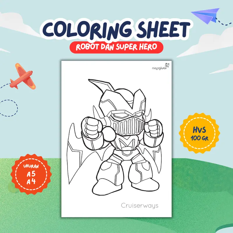 Lembar Mewarnai/Kertas Mewarnai/Coloring Sheet - Tema Robot & Superhero - Ukuran A4 & A5 - Kertas HVS Tebal 100 gram 4