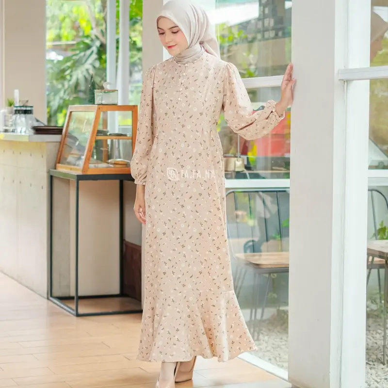 TAFANA - Jisso Dress Muslim Korea Bahan Crinkle gamis motif bunga floral vintage busui friendly Kancing Panjang Wudhu Butik Wudhu Panjang Nyaman Kancing Kain 6