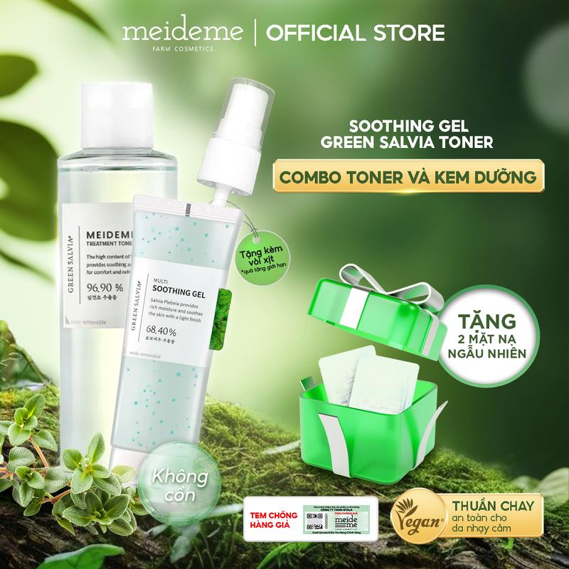 [Combo ĐT Corti] Gel Dưỡng MEIDEME Green Salvia Multi Soothing Gel 70ml + Toner MEIDEME Green Salvia Treatment Toner 200ML (Tặng 1 Vòi Xịt Phun Sương + 2 Mask Ngẫu Nhiên)