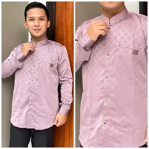 HM - Sultan Jaguar Diamond Hitam - Baju Kemeja Koko lebaran pria  lengan  Panjang Dewasa Muslim katun jaguar casual Sultan KEMKO Mandarin mewah  Maroon elegan  Formal, Bisa seragam.  Variasi Manset Nyaman Motif Santai Keren
