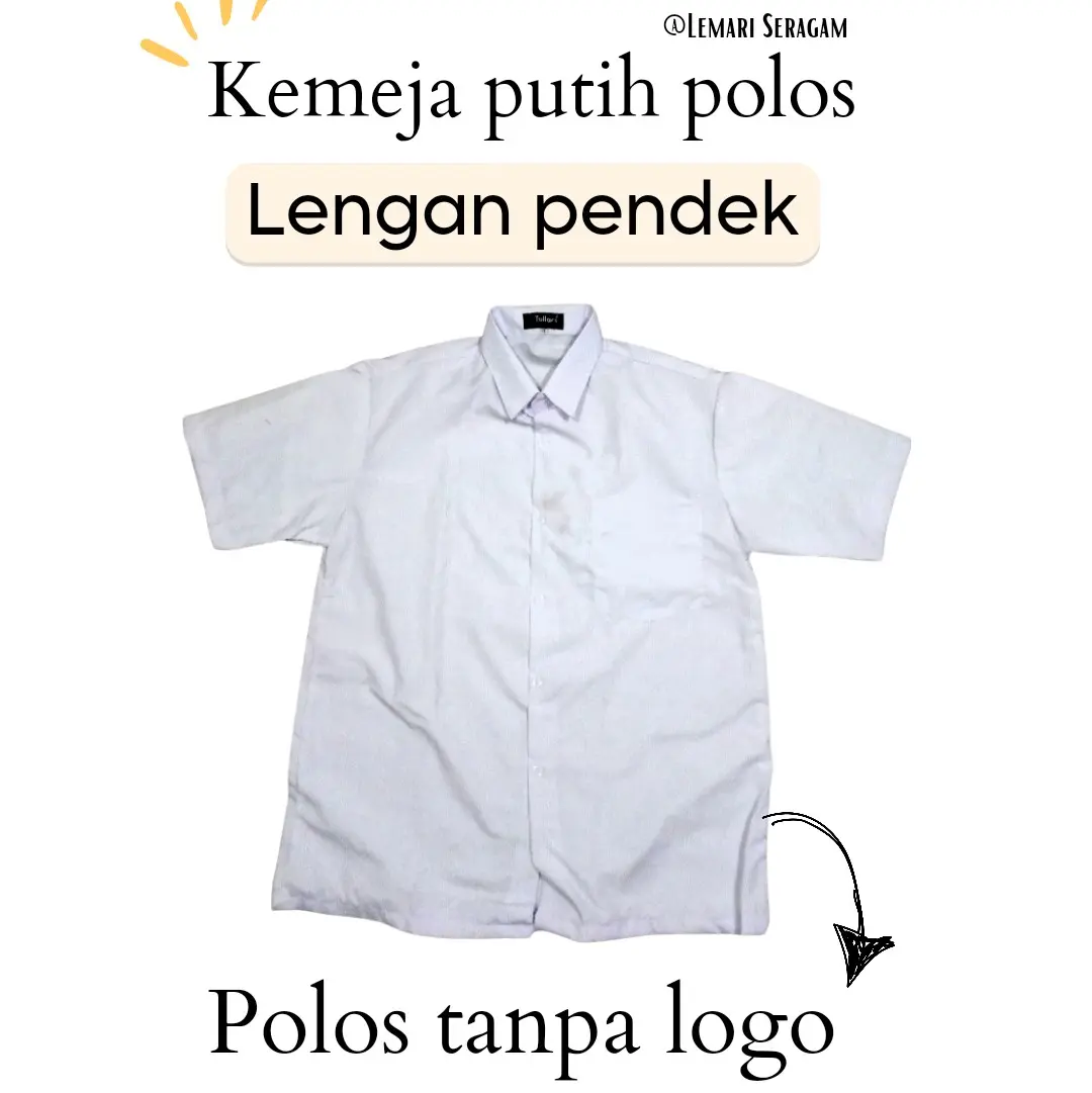 Seragam Sekolah Lengan Pendek Putih Polos Bahan Tetoron/Polyester Pria