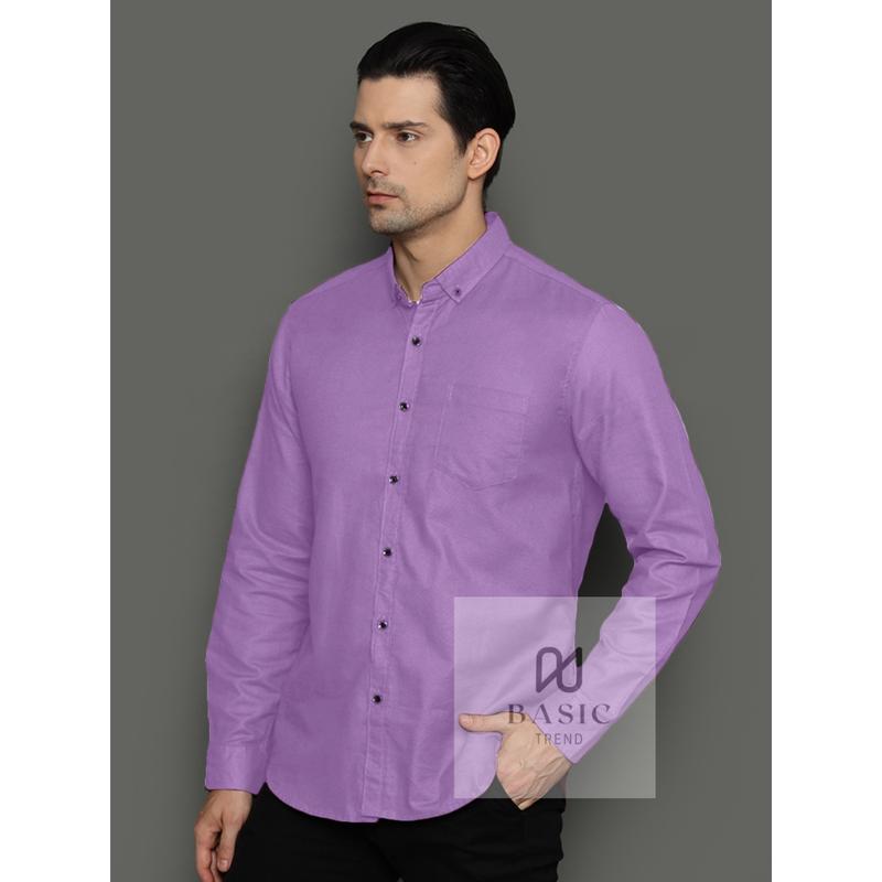 Kemeja Polos Pria Lengan Panjang Lilac Ungu Basic Atasan Slimfit Baju Kemeja Kerja Pria 0