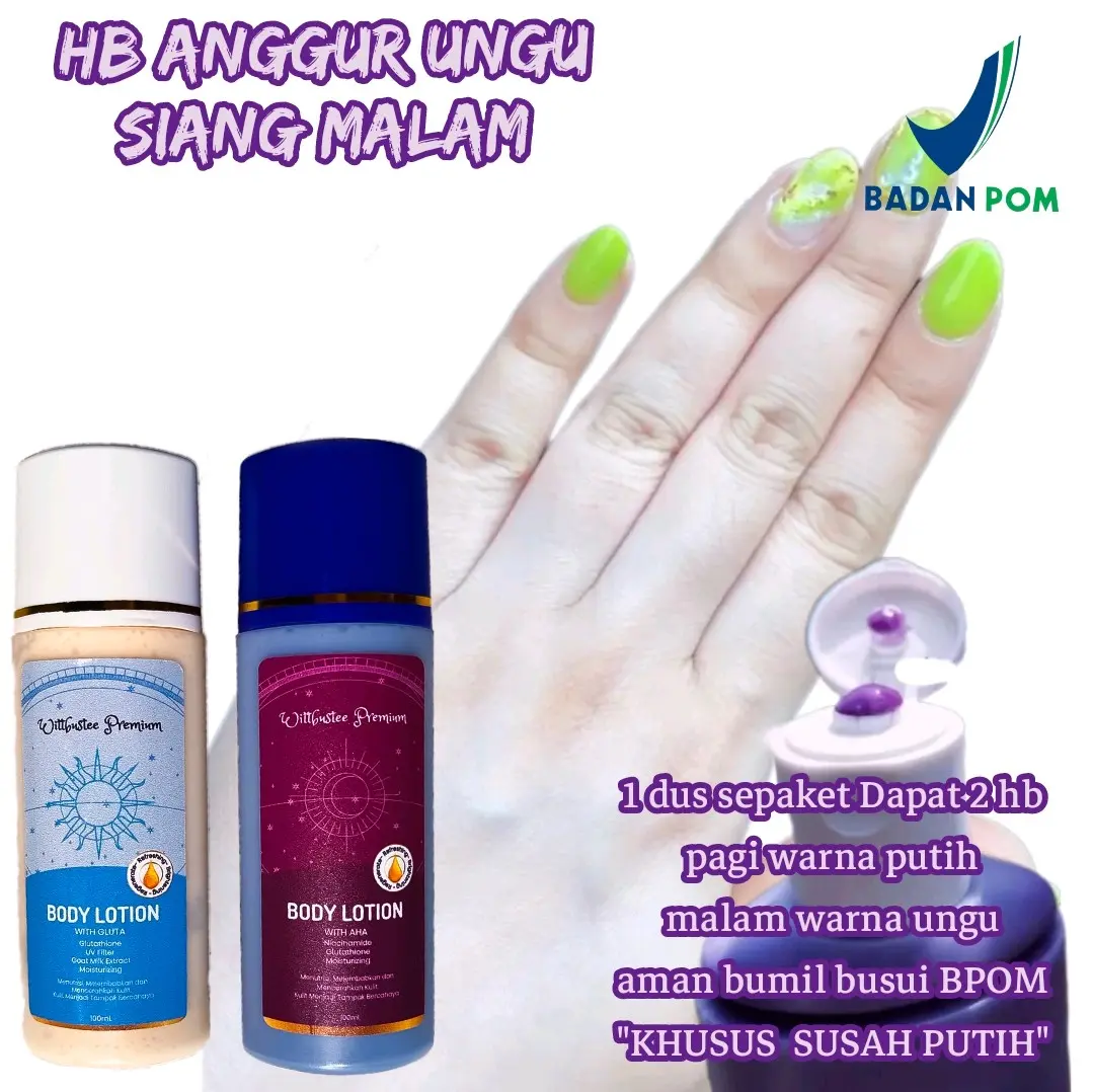 HB ANGGUR UNGU FREE HB PAGI , lotion anggur Pencerah hand body Mencerahkan Glutathione Tubuh Niacinamide Memutihkan Aging Handbody
