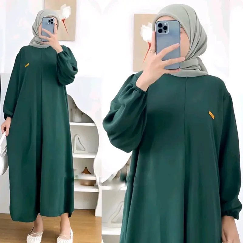 Dress  crinkle airflow Premium Terlaris/ Gamis Busui / Gamis Lebaran Terbaru Muslim Hijau Panjang 6