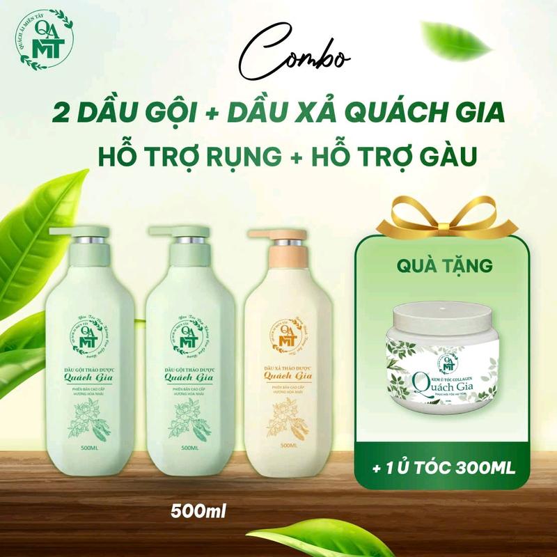 COMBO 2 CHAI DẦU GỘI VÀ 1 CHAI DẦU XÃ THẢO DƯỢC QUÁCH GIA HƯƠNG HOA NHÀI ( PHIÊN BẢN MỚI 500Ml) TẶNG NGAY 1 Ủ TÓC 300ML