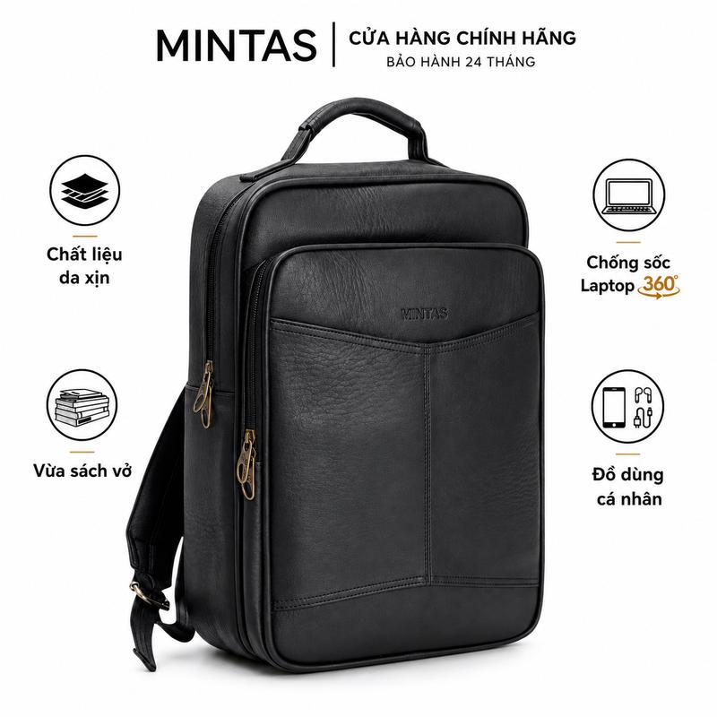 Balo da công sở MINTAS có nhiều ngăn tiện dụng chống nước chống xước. M_204