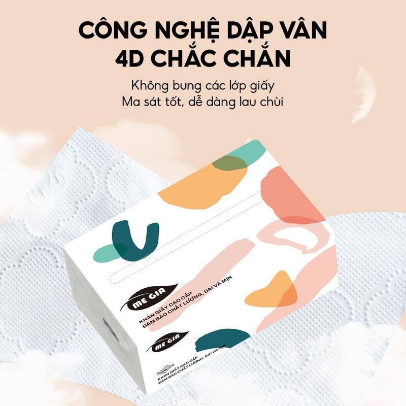 Product Introduction of Giấy Khăn Giấy MEGIA, 1 Hộp Gồm 1 GÓI, Làm Bằng Bột Gỗ Tự Nhiên, 4 Lớp Giấy Mềm, Dày, Chắc Chắn, Giấy Vệ Sinh 3 Màu 4