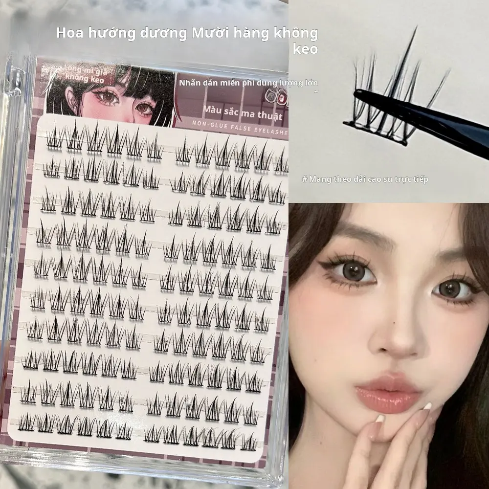 Lông Mi Giả, Màu Ma Thuật Hàng Lớn, Tự Dính, Hình Hoa Hướng Dương, Trông Tự Nhiên, Cụm Đơn, Phân Đoạn, Thích Hợp Cho Người Mới Bắt Đầu