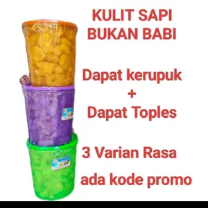 KERUPUK rambak kulit sapi toples 4 liter dapat 3 rasa. Camilan Pedas