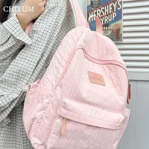 CHIYUM Tas Ransel Sekolah Cewek Korean Style Tas Cocok Mahasiswa Tas Mewah Berkapasitas Besar Nilon Anti Air Ransel Ringan Backpack Wanita Perjalanan smp sma Unisex Pink Hitam untuk Laptop up to 15 inci