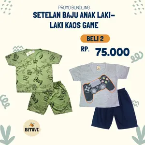 BEETUVI - Paket Hemat 75 Ribu Dapat 2 Setelan Baju Harian Anak Laki-Laki 3-8 Tahun Motif Game - Beli 2 75K