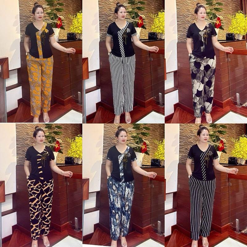 ĐỒ BỘ TRUNG NIÊN HD174T, ĐỒ BỘ TẶNG MẸ TẶNG BÀ CO GIÃN THOẢI MÁI ủ kem thun gân  đồ bộ cho mẹ 50 tuổi sang chảnh