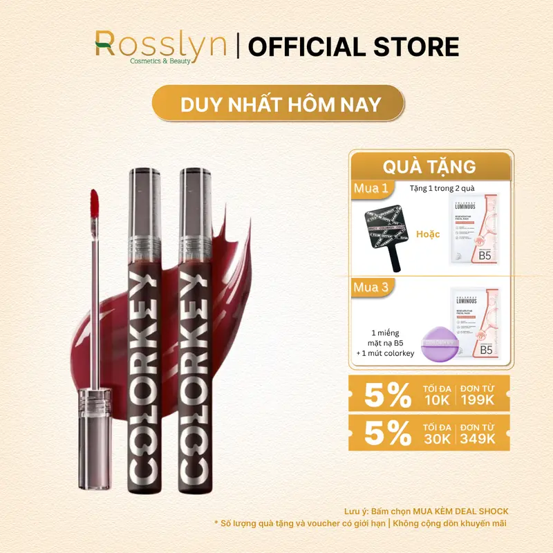 Son tint bóng Colorkey dạng lỏng lâu trôi glasting water tint 1.7g Rosslyn Cosmetics Son Môi Nữ Trang Điểm Mỹ Phẩm