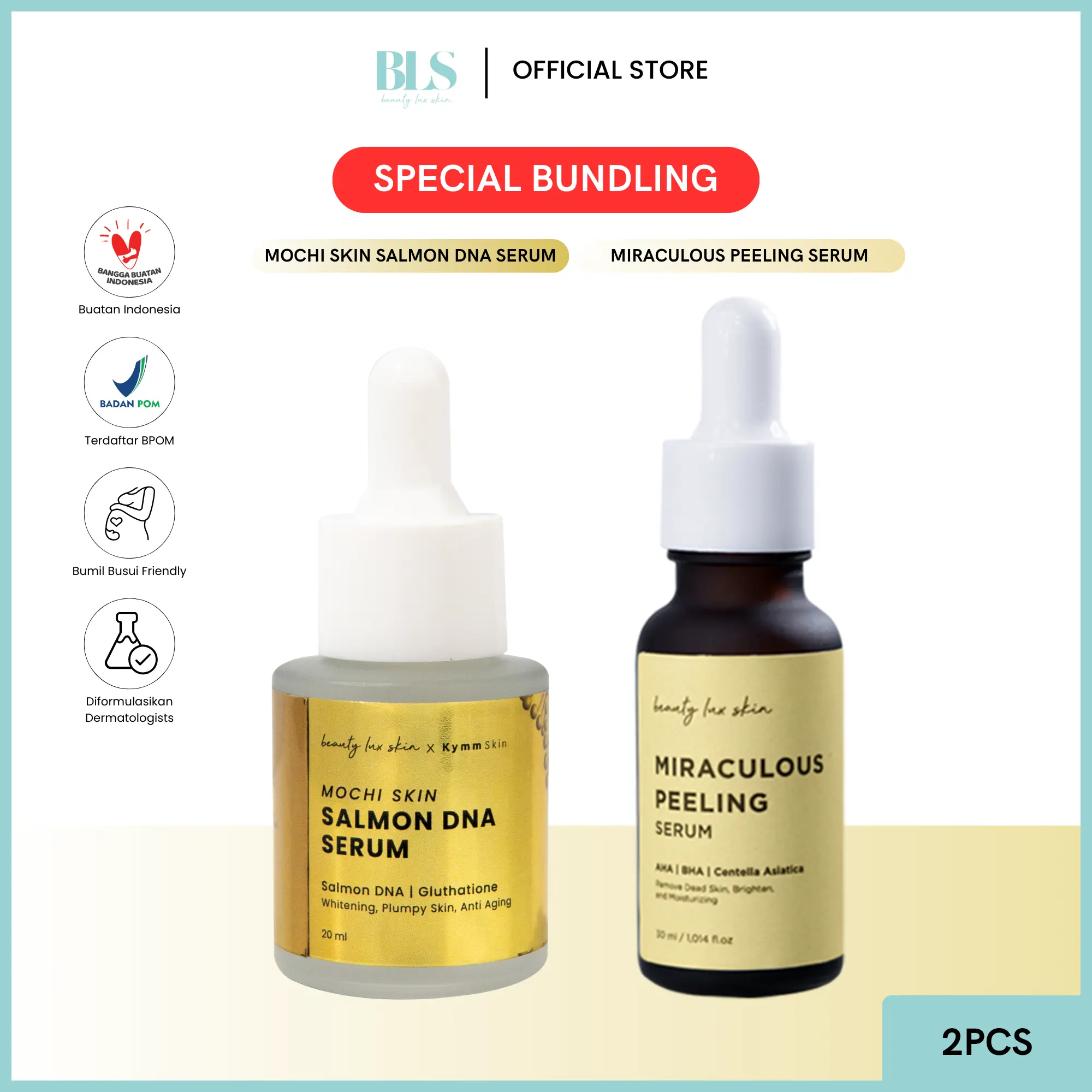 [Beauty Lux Skin] [2pcs] DNA SALMON Mochi Skin Serum + Miraculous Peeling Serum | Perawatan Tanda Penuaan Anti Aging Eksfoliasi Pencerah Wajah