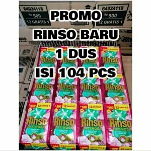 Rinso 1 Dus 104 Pcs Kemasan Terbaru Promo Baru Anti Noda Pembersih Pakaian Praktis