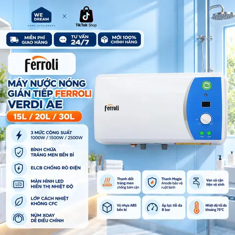 Máy Nước Nóng Gián Tiếp Ferroli Verdi AE 30L 2500W - Chính Hãng, Mới 100%