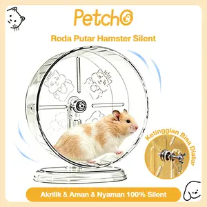 Petcho Roda Lari Hamster 18cm Kincir Running Wheel Akrilik Bening Tinggi Dapat Diatur Ada Stand Dudukan Anti Bising Silent Anti Jepit