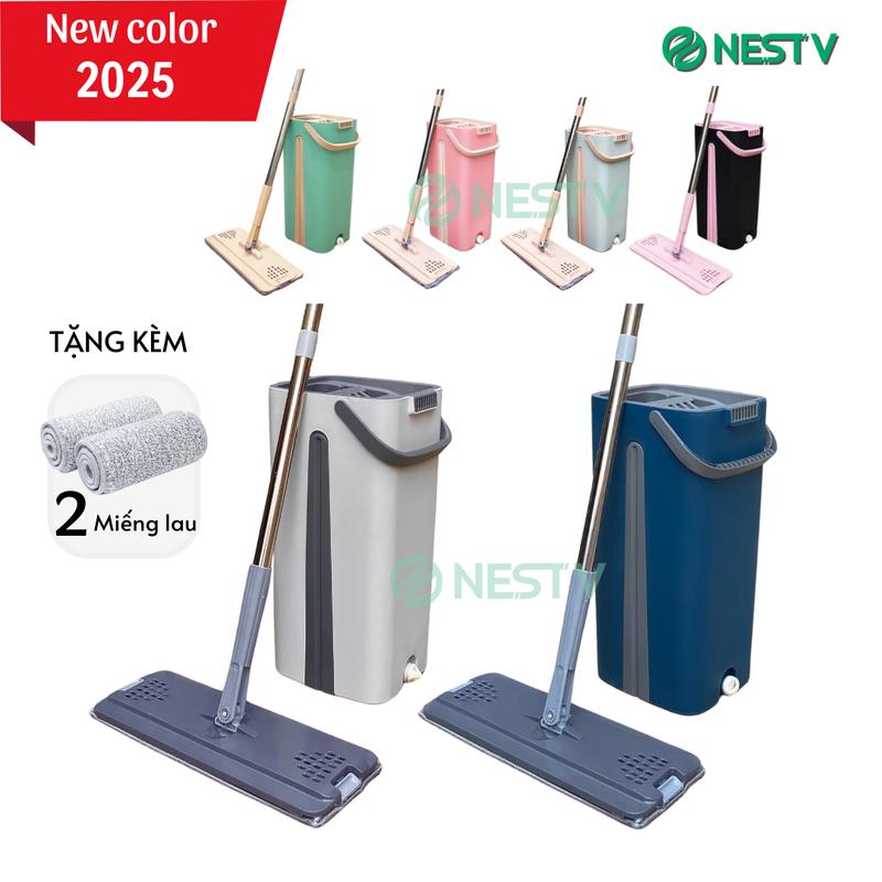 TẶNG 2 BÔNG LAU Bộ cây lau nhà tự vắt hình chữ nhật xoay 360 độ kèm thùng tự vắt cao cấp