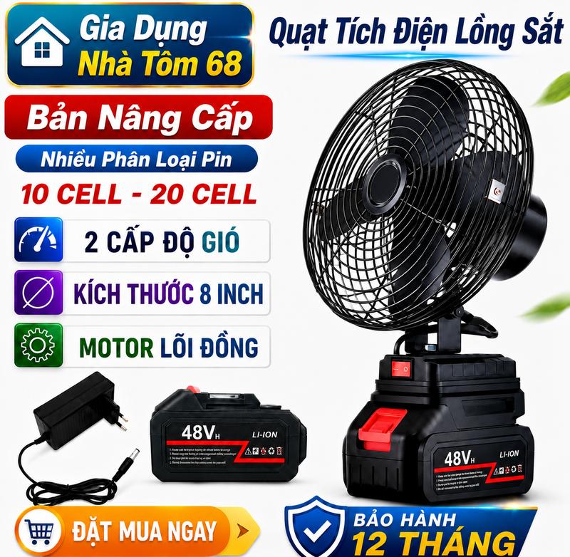 ( DEAL LIVE ĐỘC QUYỀN ) Quạt Tích Điện Không Xoay Lồng Sắt Cánh Sắt  Pin 10 Cell Lõi Full Đồng, Siêu Bền , Tiện Dụng Với Mọi Gia Đình , Với  2 Chế Đô Gió, Bảo Hành 12 Tháng , Lỗi 1-1 Trong 15 Ngày Đầu Sử Dụng