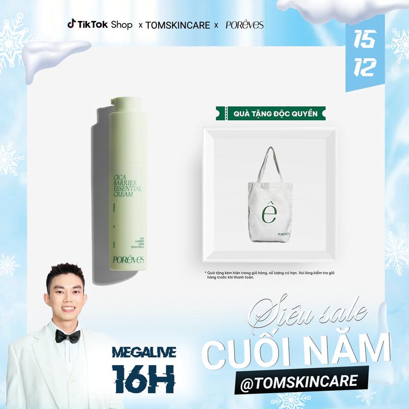 10 SUPER DEAL TOMSKINCARE PORÊVES Kem Dưỡng Ẩm Mỏng Nhẹ Hỗ Trợ Phục Hồi Cân Bằng Hệ Vi Sinh Da CICA BARRIER ESSENTIAL CREAM 50ml | Làm Đẹp Da Skincare Chăm Sóc Da Nam Nữ Rau Má